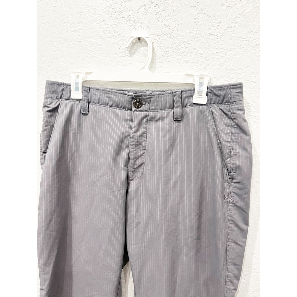 Under Armour Mens Gray Pinstripe Golf Pants Flat Front Trousers 34x34 - Picture 3 of 7
